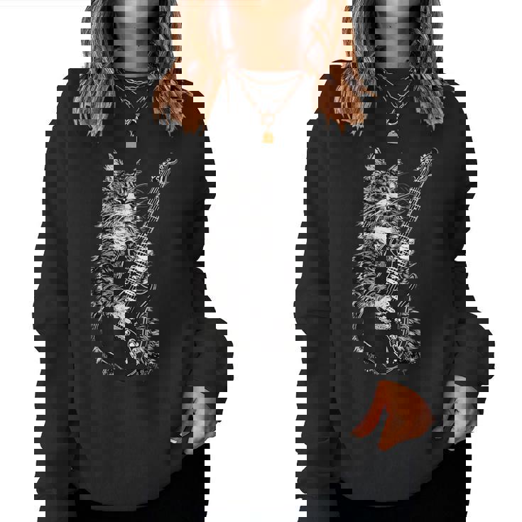 エレキギターを弾くロックキャット デザイン 男性 女性 レディーススウェットシャツ