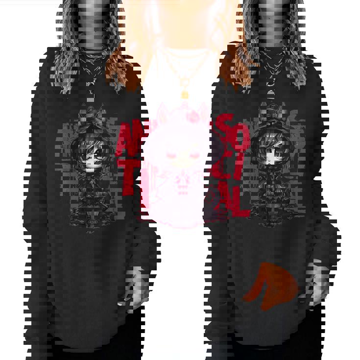 カワイイ アニメ ゴシック 猫 女の子 ちび 反社会的 メンヘラ グランジ レディーススウェットシャツ