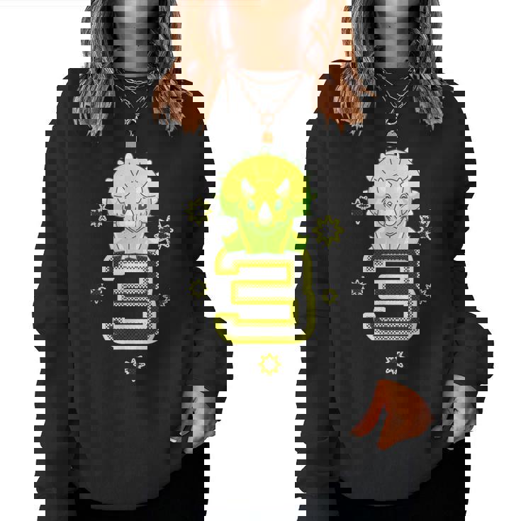 キッズ 3歳 赤ちゃん トリケラトプス 誕生日 恐竜 男の子 女の子 レディーススウェットシャツ