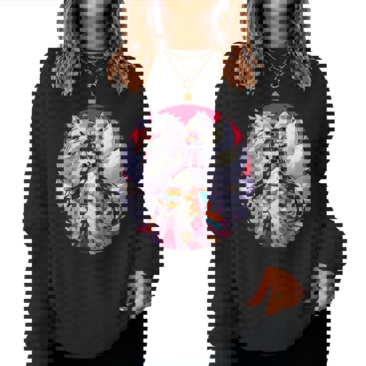 キツネ 九尾狐と日本アニメ 女の子 レディーススウェットシャツ