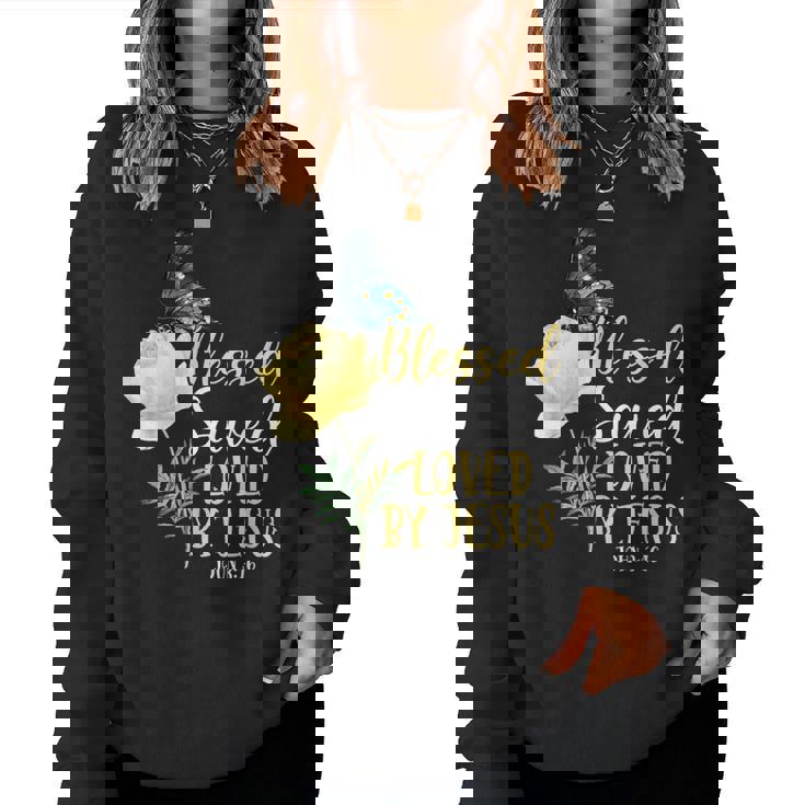 キリスト教聖書の言葉 蝶 バラの花 ヨハネ3 レディーススウェットシャツ