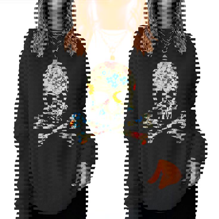 ジョリー・ロジャーのシルエット 花柄 スカル＆クロスボーン レディーススウェットシャツ