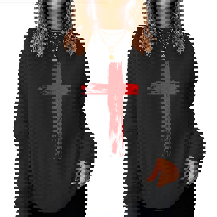 タトゥーレッドクロスオーダー I Christian I Brushtroke I Cross レディーススウェットシャツ