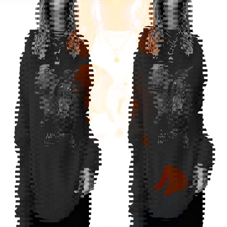 ダックスフントシャツ Weiner Dog Mom Dad Love Doxie Puppy キュート レディーススウェットシャツ