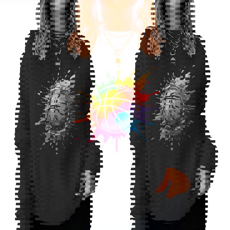 バスケットボール スポーツ ペイント スプラッシュアート カラフル 男の子 女の子 キッズ レディーススウェットシャツ