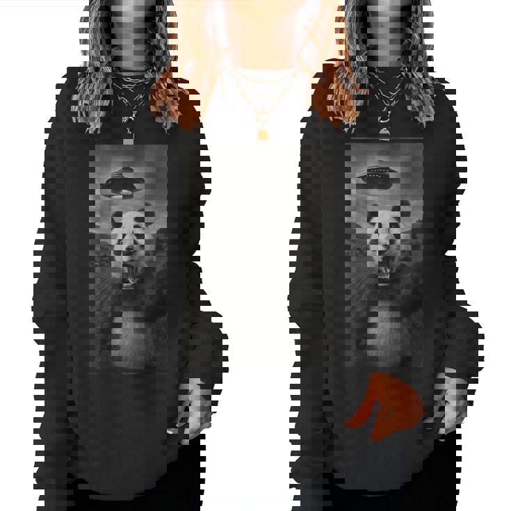 パンダ セルフィー エイリアン Ufo 面白い 男の子 男性 女性 キッズ レディーススウェットシャツ