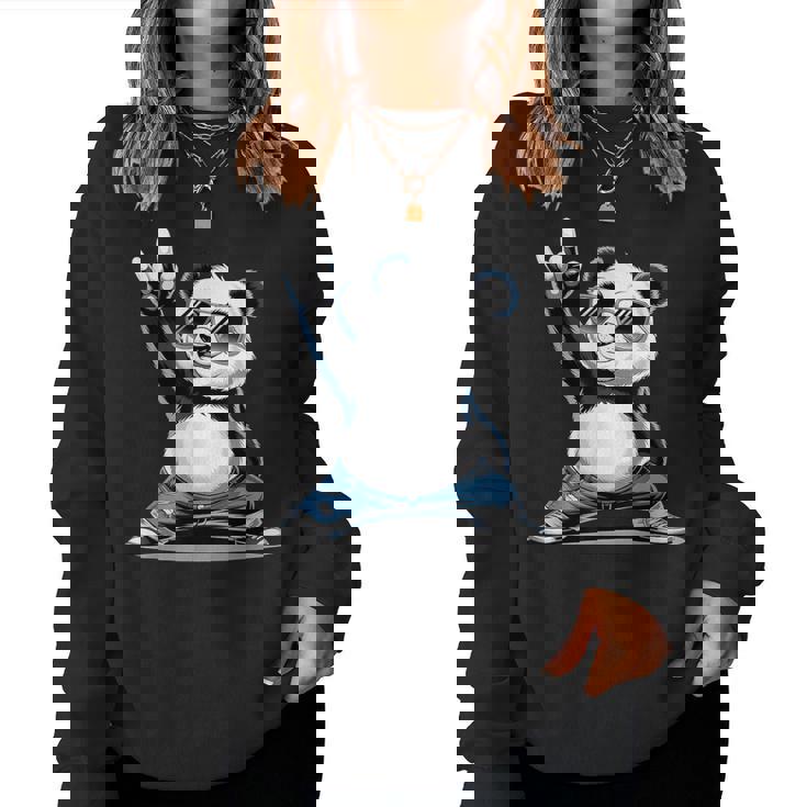 パンダ 熊 ロック 音楽 男性 子供 女性 面白い パンダ レディーススウェットシャツ