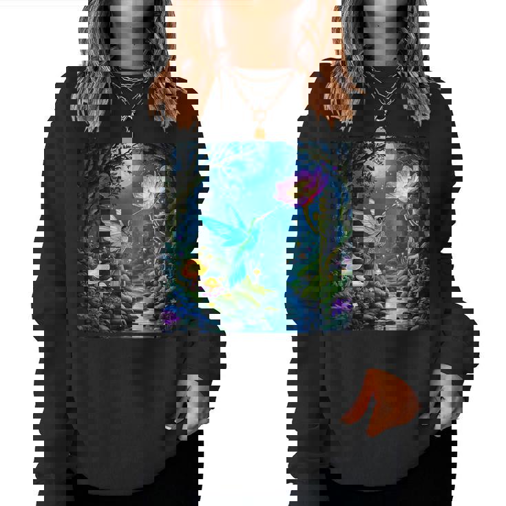 ファンタジー グリーン 鳥 花 レディーススウェットシャツ