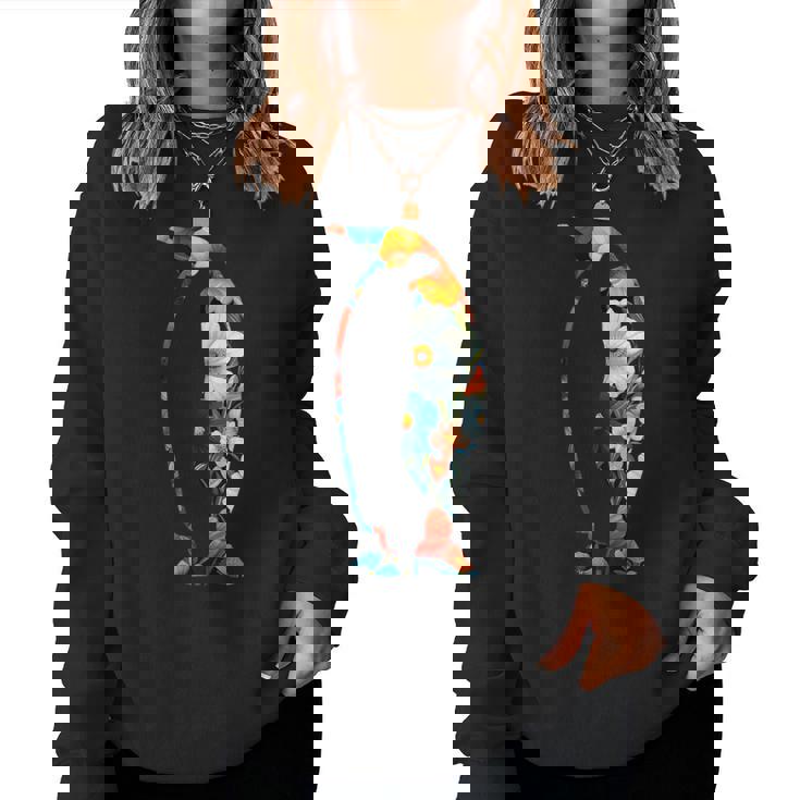 ボタニカルフラワーのシルエット 花柄 ペンギン レディーススウェットシャツ