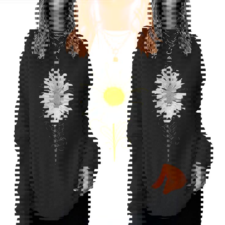 マーガレット ミクストメディア 美しい夏の花 ボタニカルアート レディーススウェットシャツ