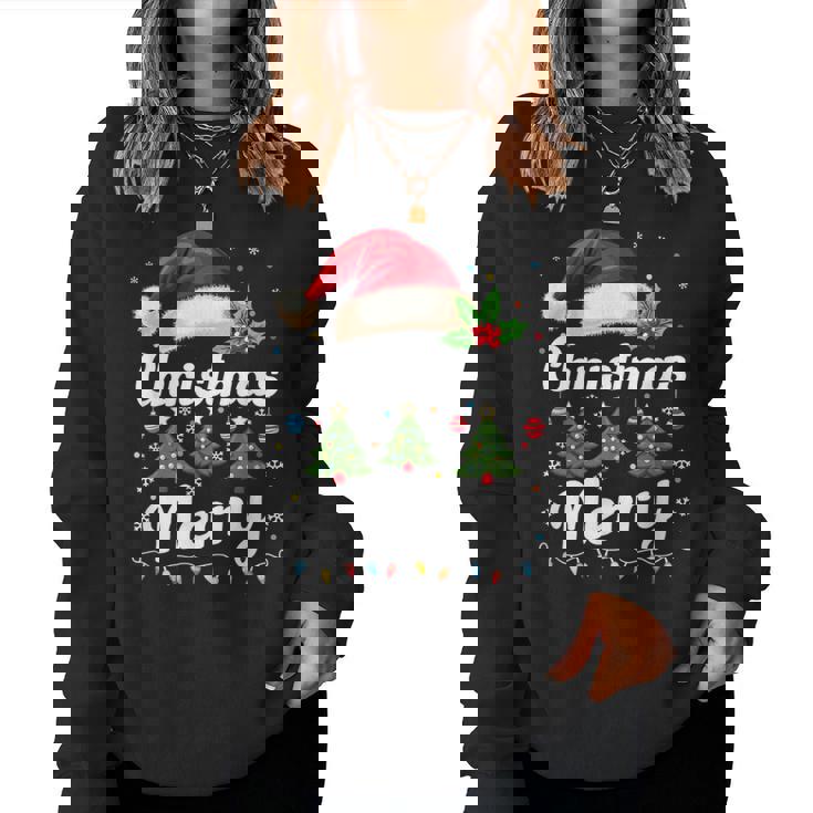 メリークリスマスライト 赤いサンタ帽子 クリスマス ファミリー 男性 女性 レディーススウェットシャツ