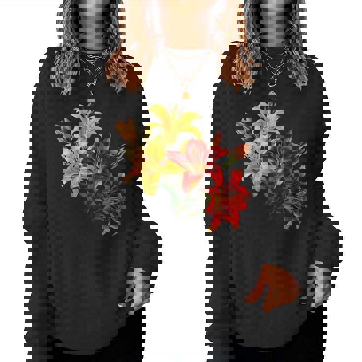 ユリの花 恋人の日 ユリ ホームフラワー ガーデンデザイン レディーススウェットシャツ