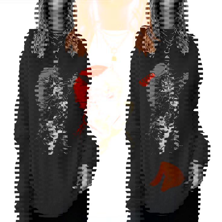 ロックキャット ギターを弾く ファニーキャット エレキギター 男性 女性 レディーススウェットシャツ