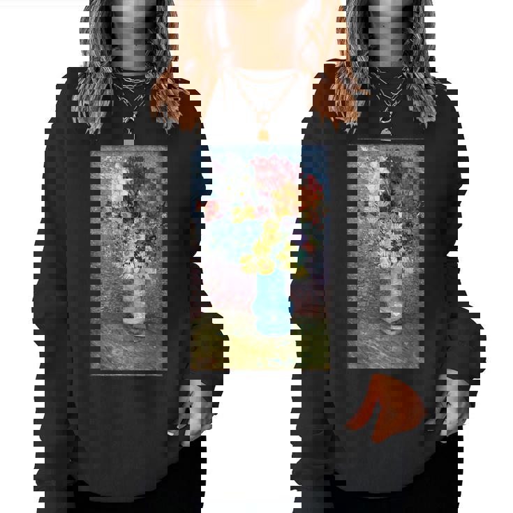 ヴィンセント・ヴァン・ゴッホの花 青い花瓶のヴィンテージ 美術品 レディーススウェットシャツ