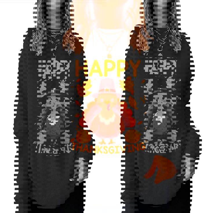 七面鳥の日ファミリーディナーとハッピー感謝祭の男性女性。 レディーススウェットシャツ