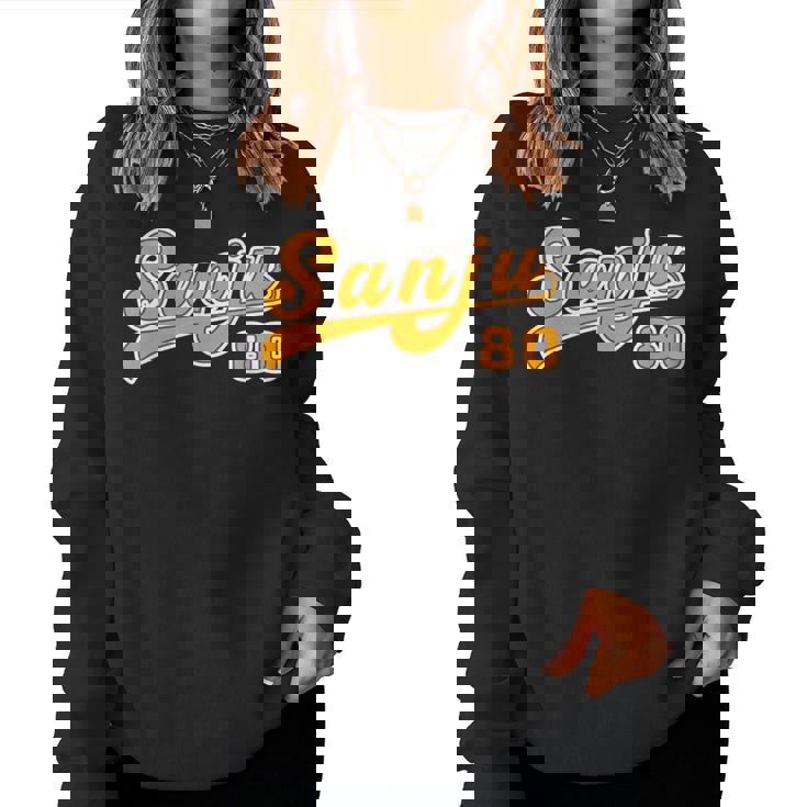 傘寿祝い 野球 野球好き 野球ユニフォーム風anju 文字 父 母 男性 女性 おもしろ 80歳 誕生日 レディーススウェットシャツ