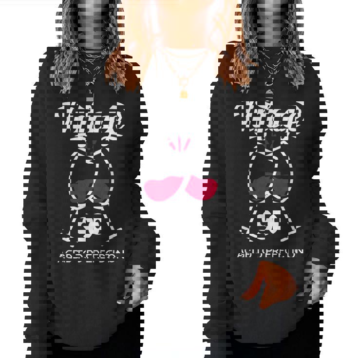 卒寿祝い ワイン好き 酒好き 父 母 男性 女性 90歳お祝いintage Aged To Perfection レディーススウェットシャツ