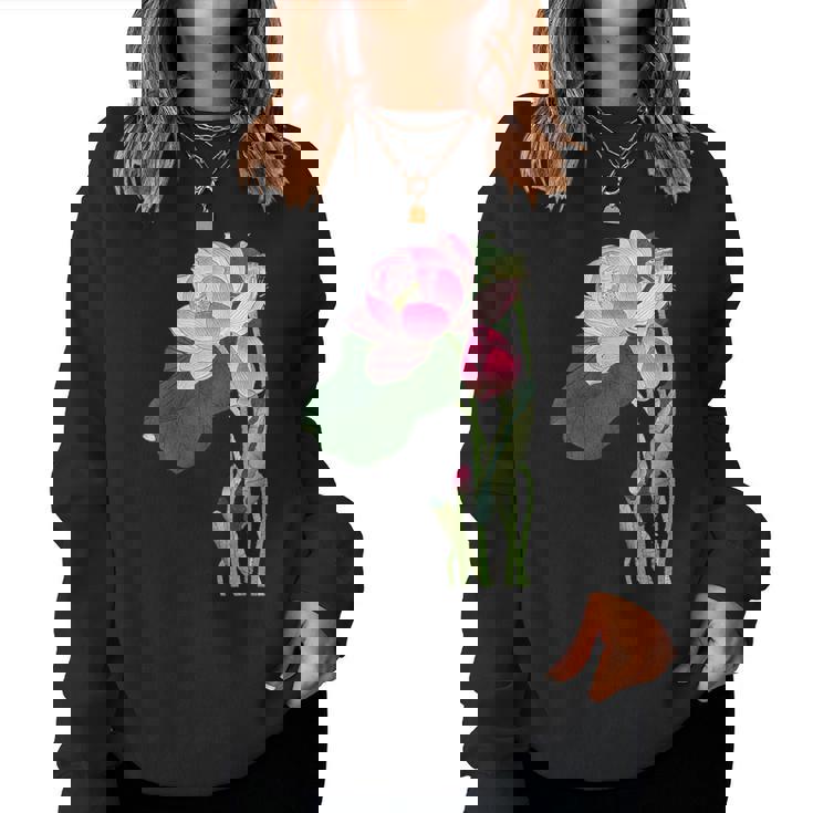 咲く蓮の花 蓮の花 ハス ヴィンテージ 日本美術 小原古邨 新版画 レディーススウェットシャツ