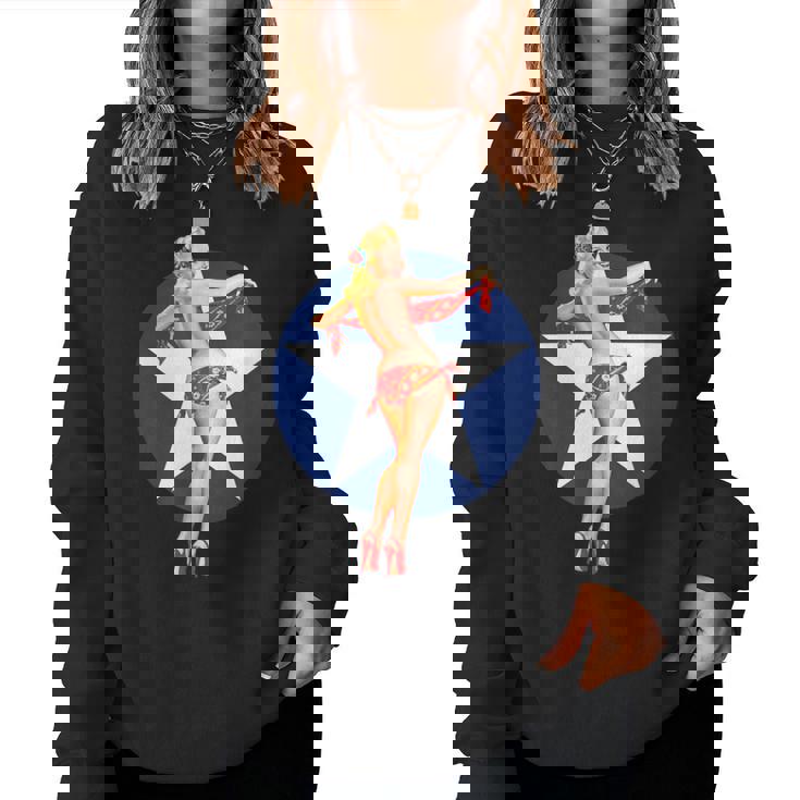 愛国心 ヴィンテージ セクシー ピンナップ 女の子 レディーススウェットシャツ