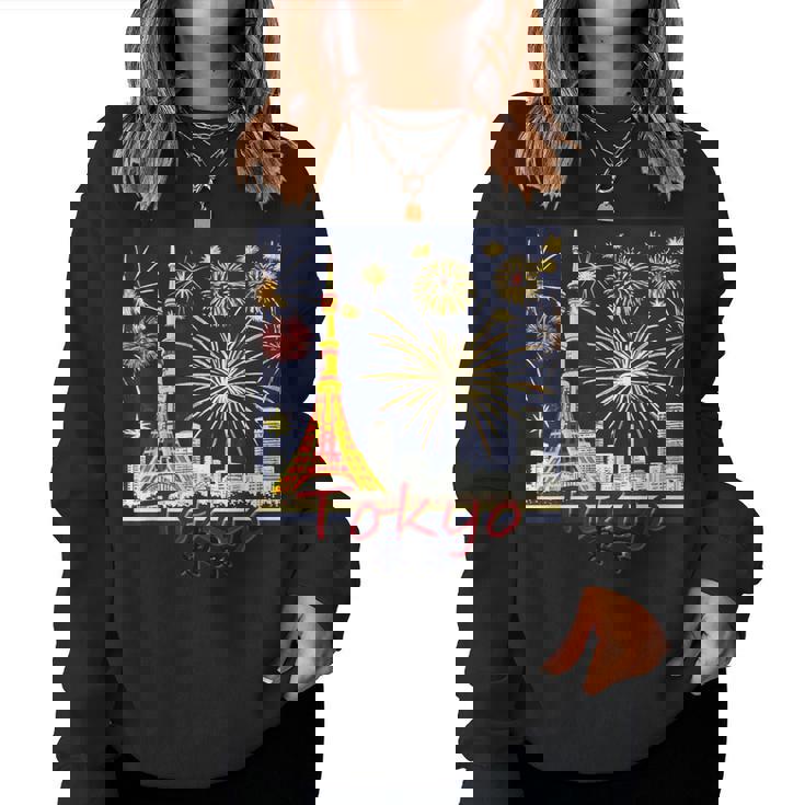 東京 東京タワーと花火大会 日本 漢字 By Kana Kanjin レディーススウェットシャツ