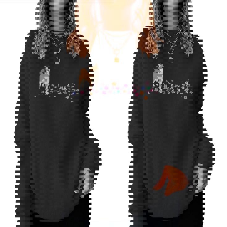 柴 いぬ 柴犬 イラスト おしゃれ シンプル かわいい 花 手描き 手書き 春の色 犬飼い 犬好き 犬柄 長袖tシャツ レディーススウェットシャツ