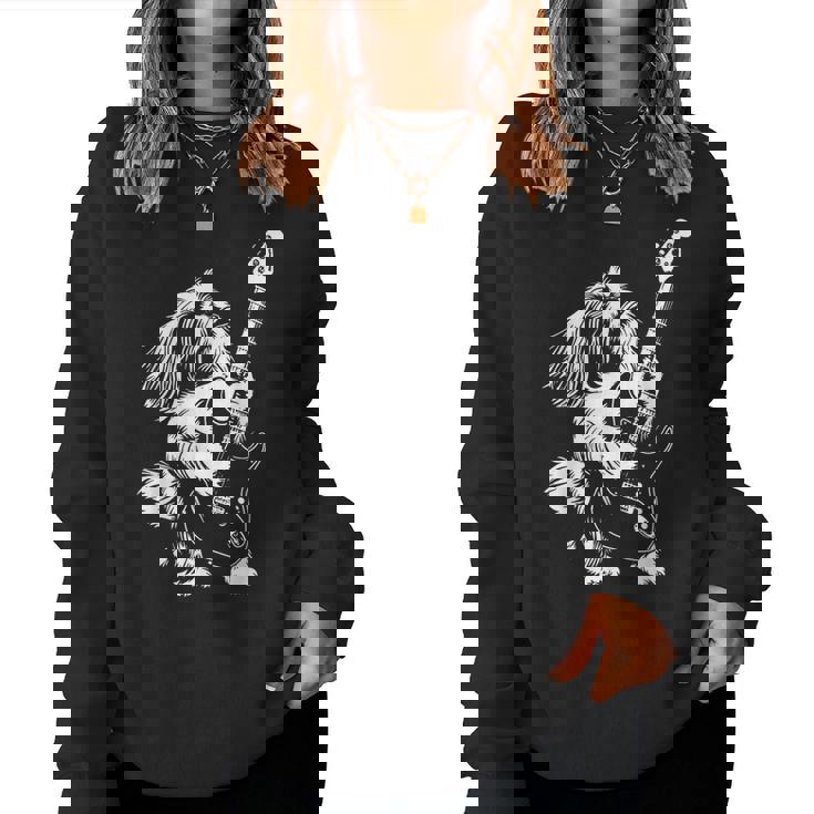 犬 ギタリスト ギター シーズー Dad Mom レディーススウェットシャツ