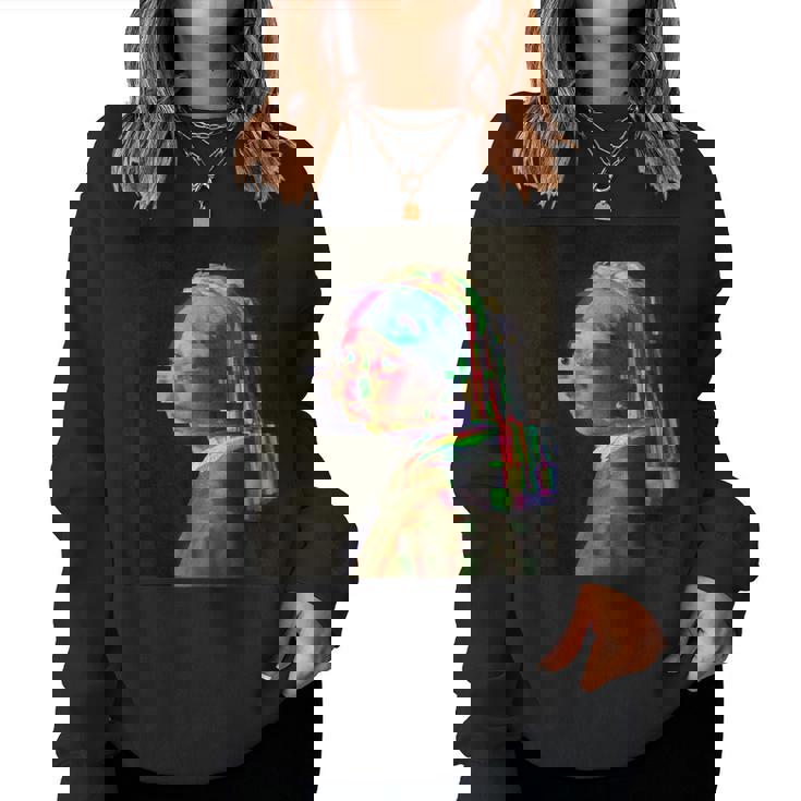真珠の耳飾りの少女ヨハネスフェルメールグリッチ絵画 Girl With A Pearl Earringermeer レディーススウェットシャツ