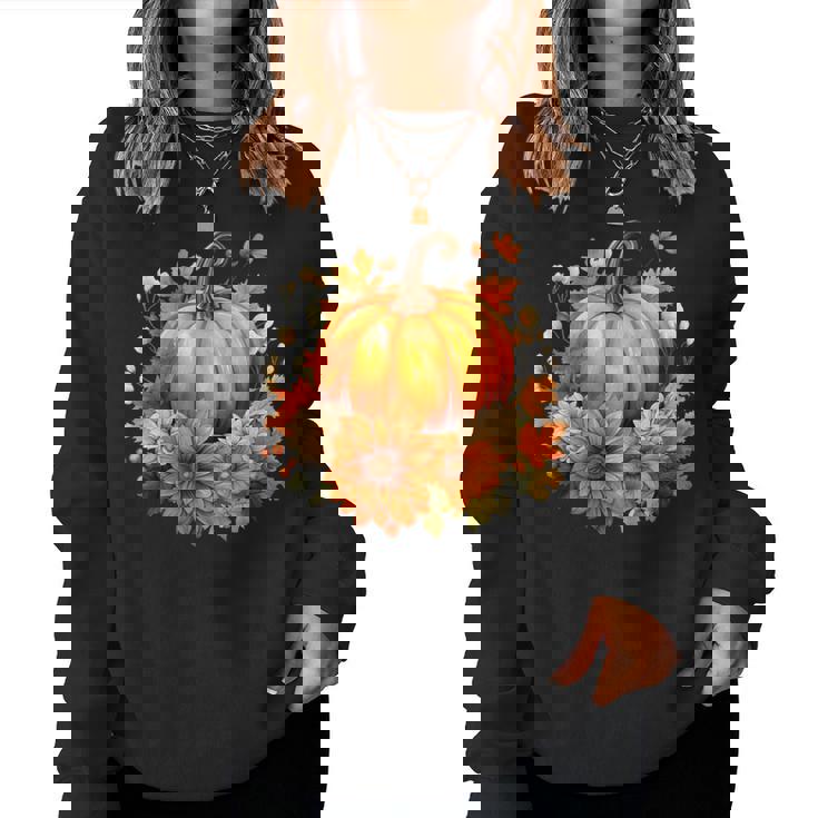 秋の花とカボチャ レディーススウェットシャツ