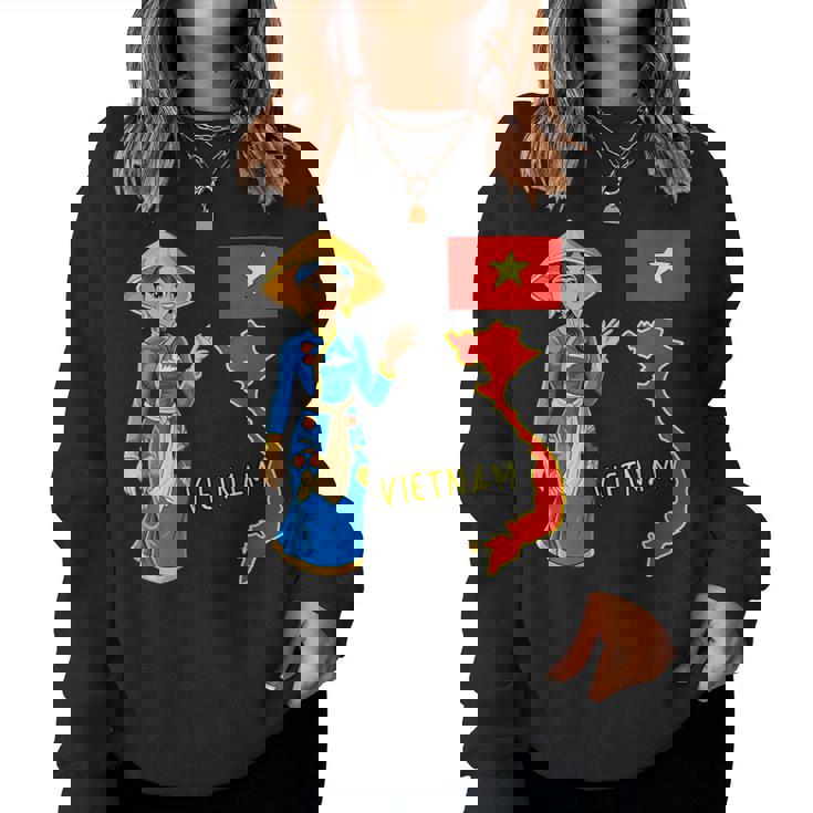 美しい笑顔のベトナムの女の子、旗とベトナムの地図 レディーススウェットシャツ