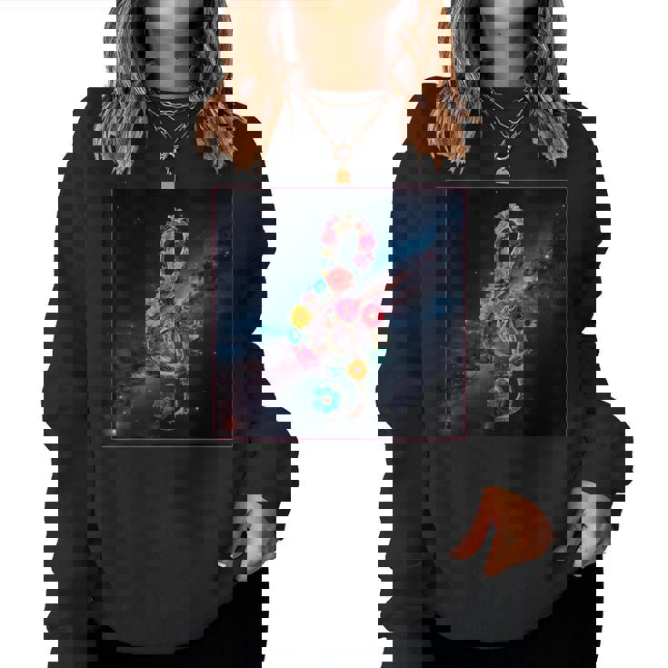 花 高音記号 銀河 宇宙 天の川 レディーススウェットシャツ