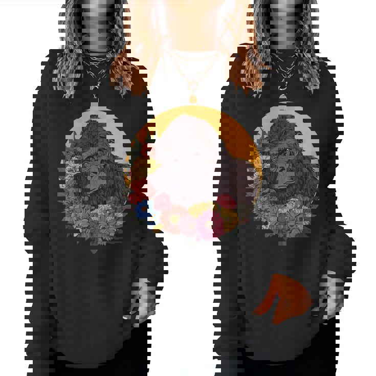 花のイラストとゴリラ レディーススウェットシャツ