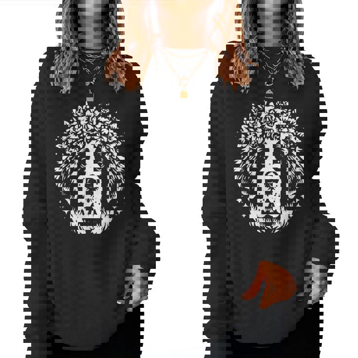 花のセントバーナード犬の花のグラフィック デザイン レディーススウェットシャツ