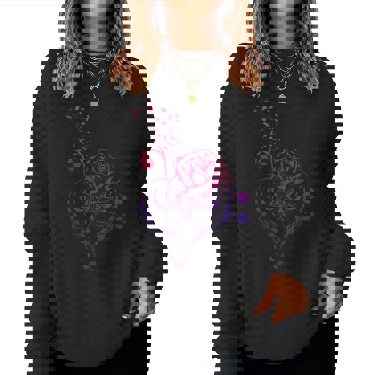 薔薇の花 ピアノ ミュージシャン 音符 ラブミュージ レディーススウェットシャツ