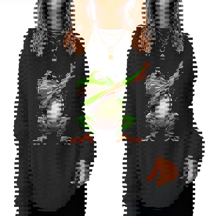 軽くたたくカエルの面白い動物のダンスギフト 男の子と女の子向け レディーススウェットシャツ