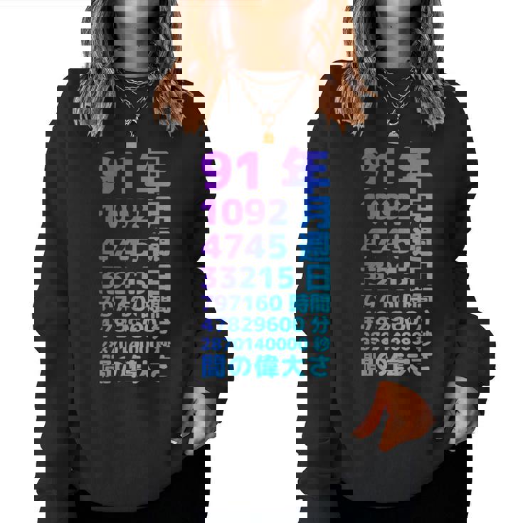 面白い91歳の誕生日の古いメーター 面白い91歳のギフト 女性 男性 面白い電卓 91歳の誕生日のギフト レディーススウェットシャツ