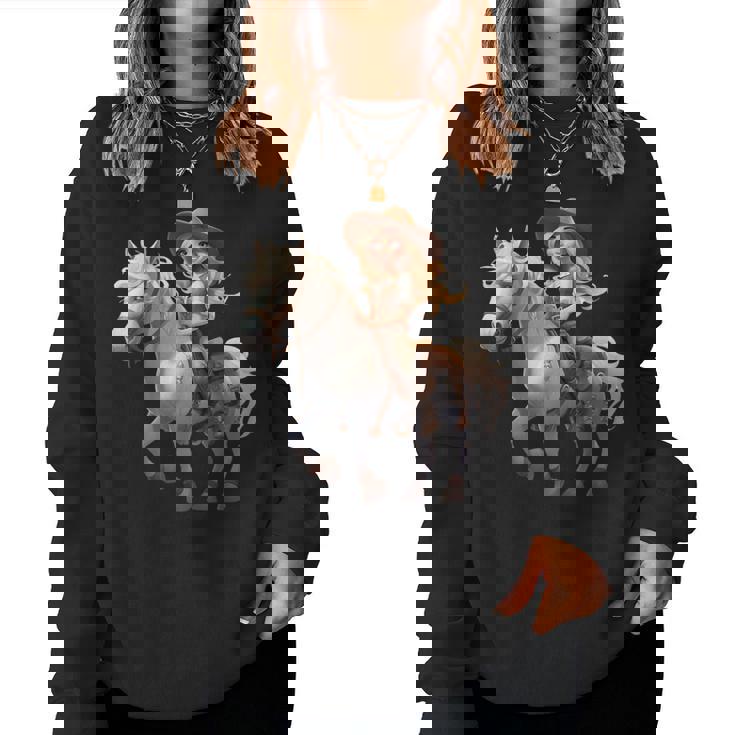 馬 女の子 西洋 乗馬 ポニー 水彩 馬 レディーススウェットシャツ