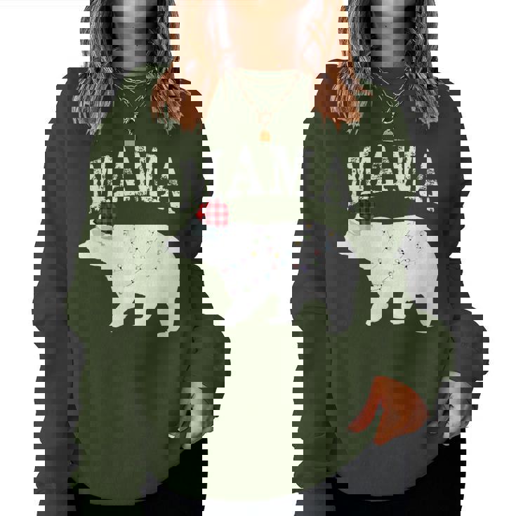 Mama Bear Xmas Buffalo Plaid Lights Matching Family Pajama レディーススウェットシャツ