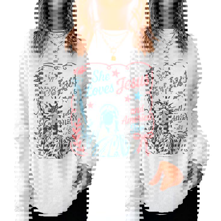 4Th Of July She Loves Jesus And America Too Christian Faith Women Sweatshirt