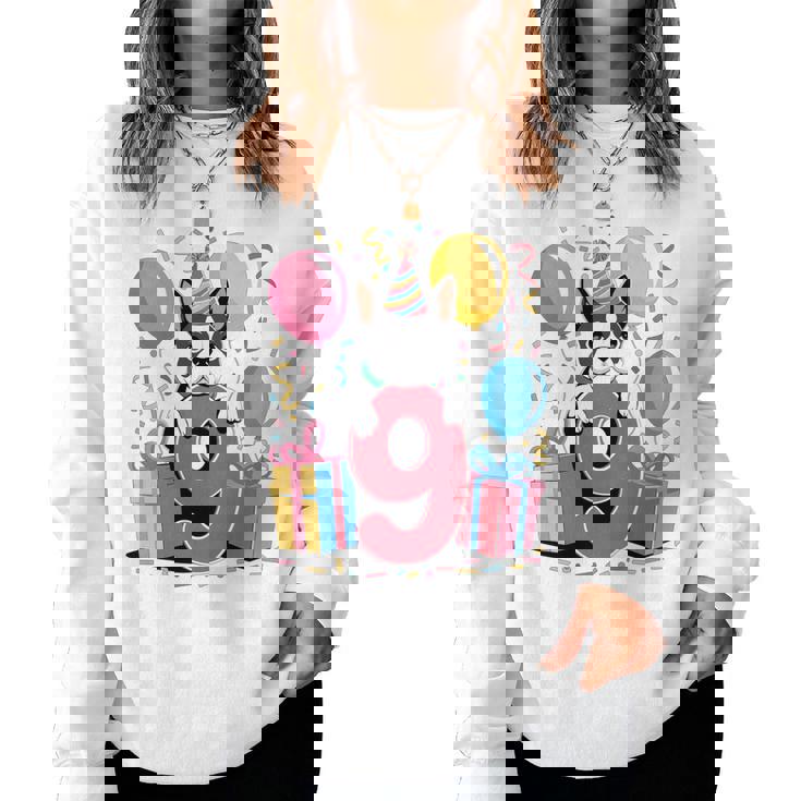 9歳の誕生日 男の子 女の子 9歳 9歳 ボストンテリア 長袖tシャツ レディーススウェットシャツ