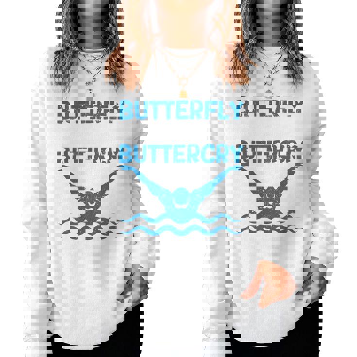 Butterfly Butterwhyバタフライバタフライファニー水泳チーム 長袖tシャツ レディーススウェットシャツ