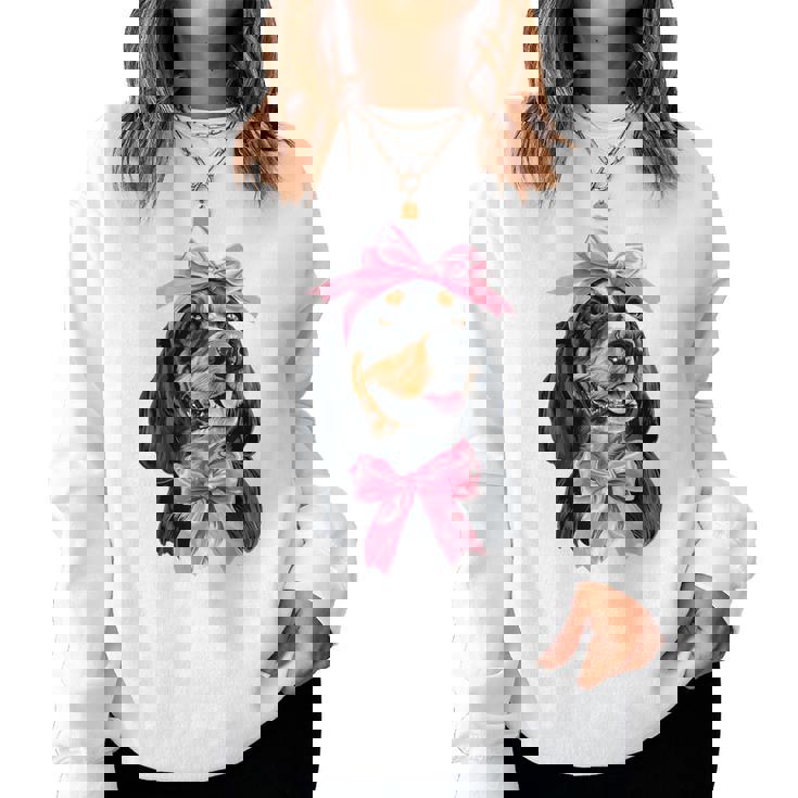 Coquette Bow Coonhound Dog Mom ピンクリボンガール レディーススウェットシャツ