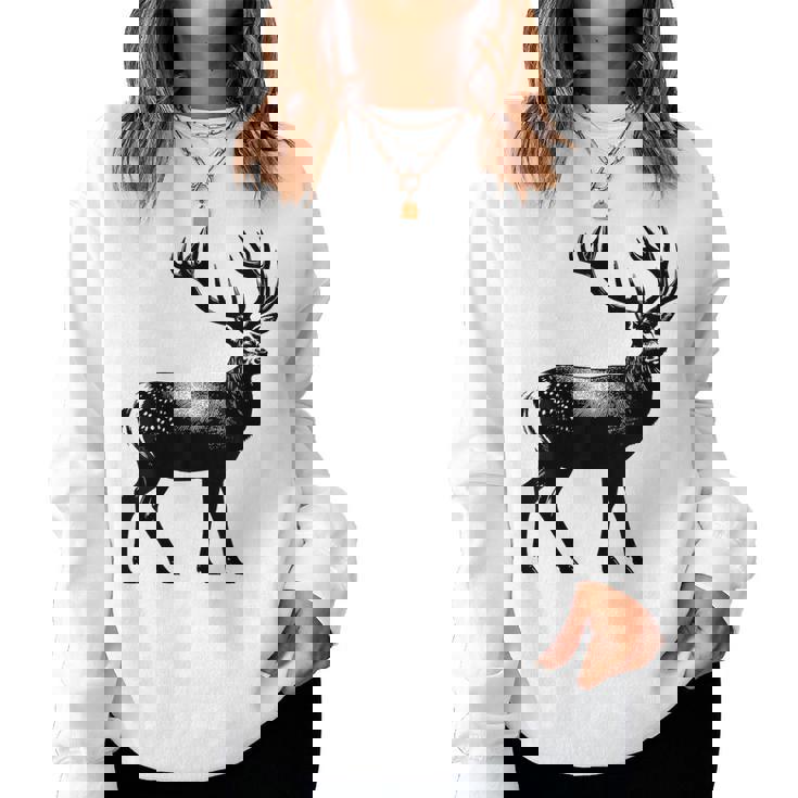 Deer Dad Mom Lover モノクロ 鹿 レディーススウェットシャツ