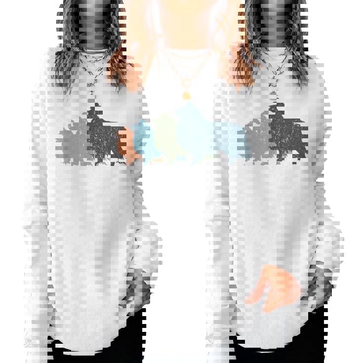 Dog Mom & Dad シルエット ヴィンテージ シェルティ シェットランド シープドッグ レディーススウェットシャツ