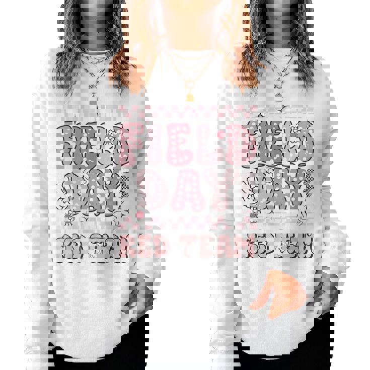 Field Day Red Team Groovy Smile Face Checkered Students Women Sweatshirt