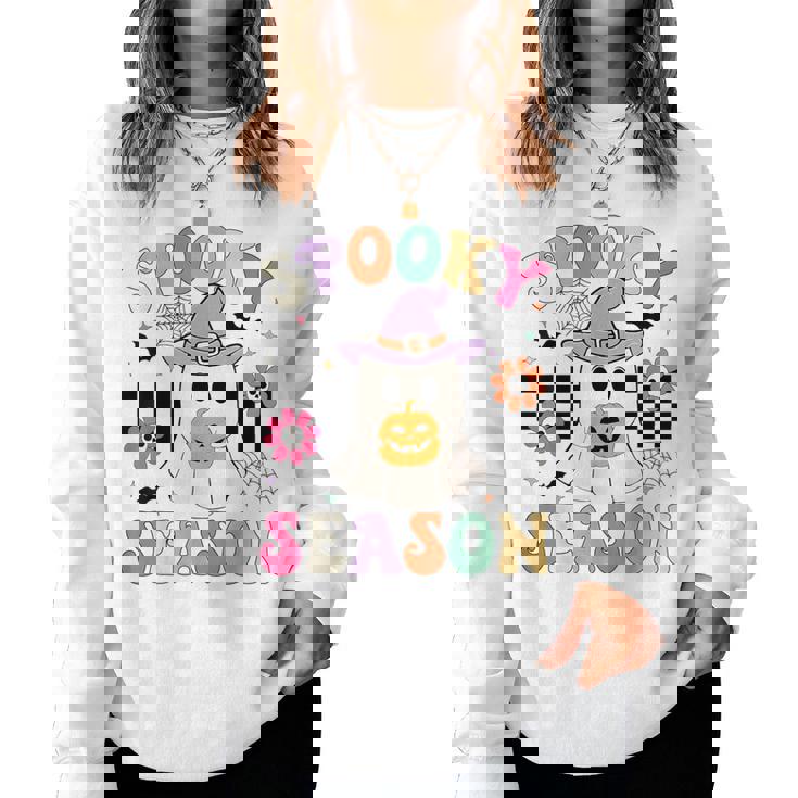 Groovypookyeason レトロ ゴースト 持株 パンプキン ハロウィン レディーススウェットシャツ