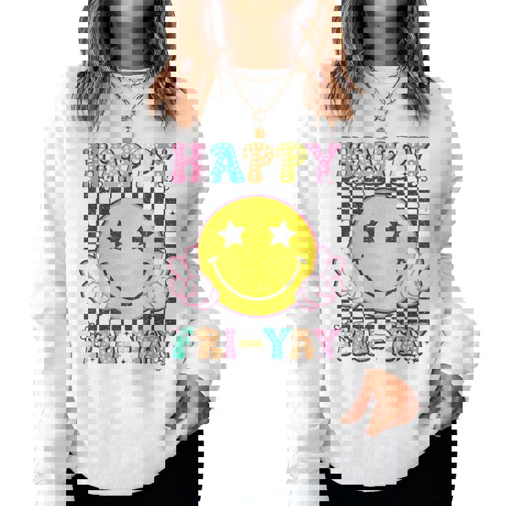 Happy Fri-Yay Groovy Teacher Friday Weekend Fri Yay Women Sweatshirt