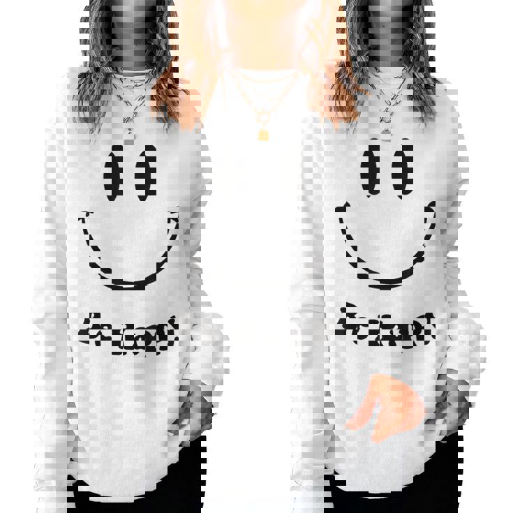 Be Happy Groovy スマイルフェイス かわいい ハッピーピース スマイルフェイス レディーススウェットシャツ