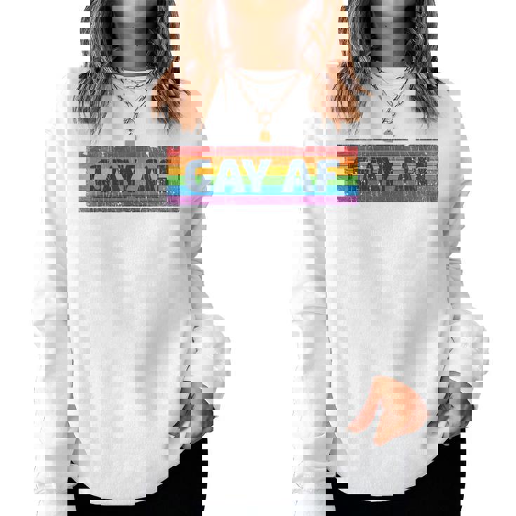 Lgbtq Gay Af Pride Lgbt Ally Rainbow Flag Retrointage レディーススウェットシャツ