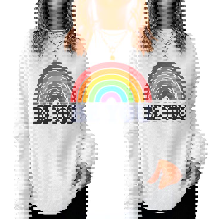 Lgbtq Be You Pocket Gay Pride Lgbt Ally Rainbow Flagintage レディーススウェットシャツ