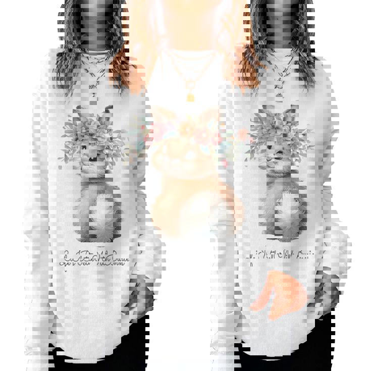 Life Is Better With Bunnies 水彩 ウサギ 花柄 ウサギ レディーススウェットシャツ